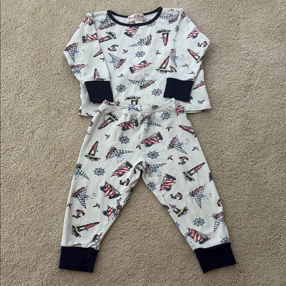 Powell Craft 2 Piece Nautical Sailboat Beach Lighthouse Pajamas Set Size 4